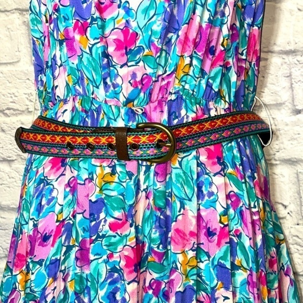 Vintage My Michelle Spring Floral Watercolor Pastel Dress Boho Embroidered Belt - Picture 4 of 16